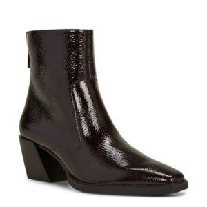 VINCE CAMUTO Women Ankle Bootie Square Toe Stacked Heel Boot Dark Red Wine